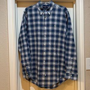 RALPH LAUREN Men’s Blue & White Plaid Button-Down Shirt, size Large